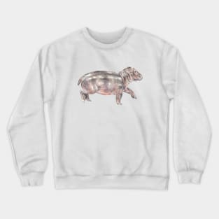 Watercolor Baby Tiptoeing Hippo Crewneck Sweatshirt